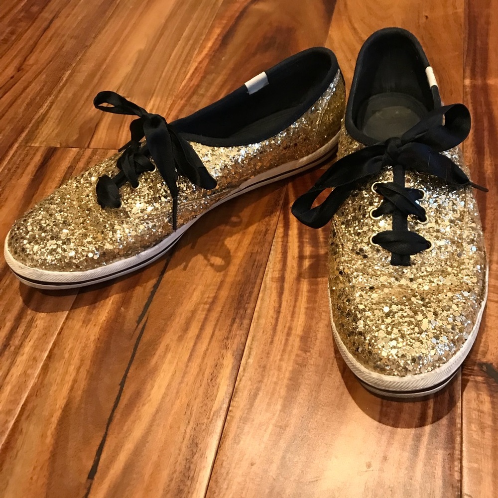 Kate Spade Keds with gold sequins & satin laces